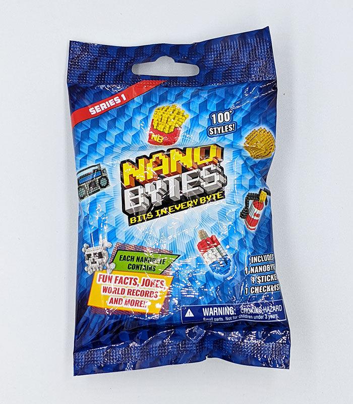 Nanobytes Blind Bag packaging featuring colorful micro-sized items and digital world theme.