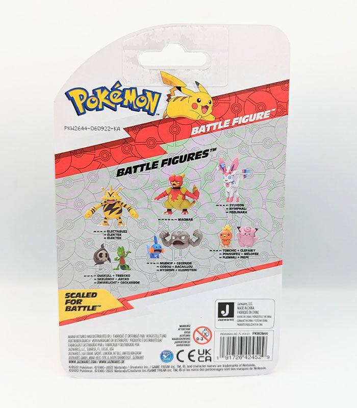 Back view of Pokemon Battle Figure packaging featuring Sylveon and other figures, suitable for age 4+.