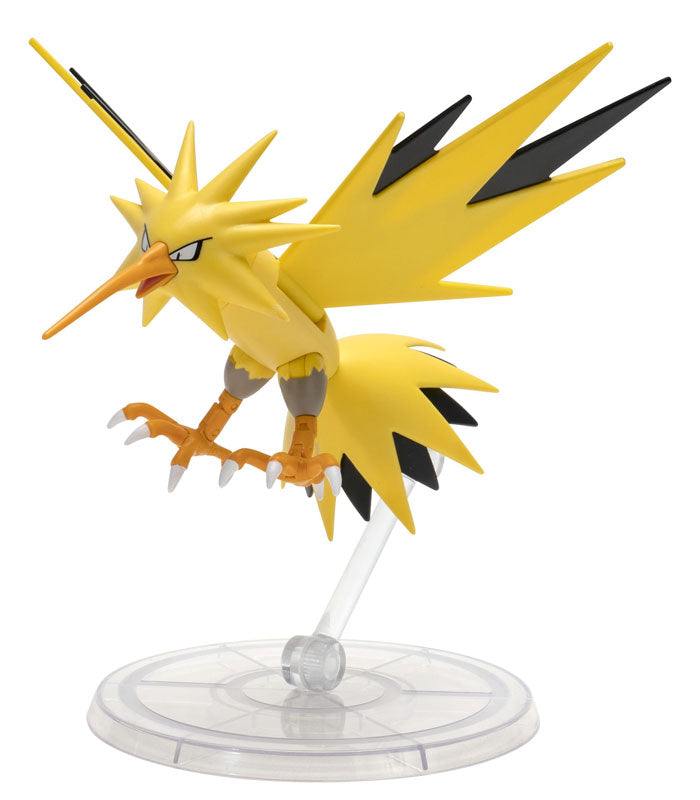 Pokemon Select Articulated Figure - Zapdos on display stand with realistic details and multiple articulation points.