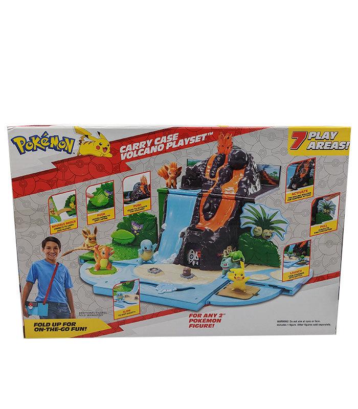 Pokemon Carry Case Volcano Playset with erupting volcano and Pikachu figure, ideal for portable adventures.