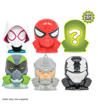 Load image into Gallery viewer, Mash'ems Spider-Man collectible toys with various characters, including a secret glow-in-the-dark option.