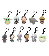 Load image into Gallery viewer, Mandalorian Bag Clips featuring characters like The Child, The Mandalorian, and more from Star Wars series.