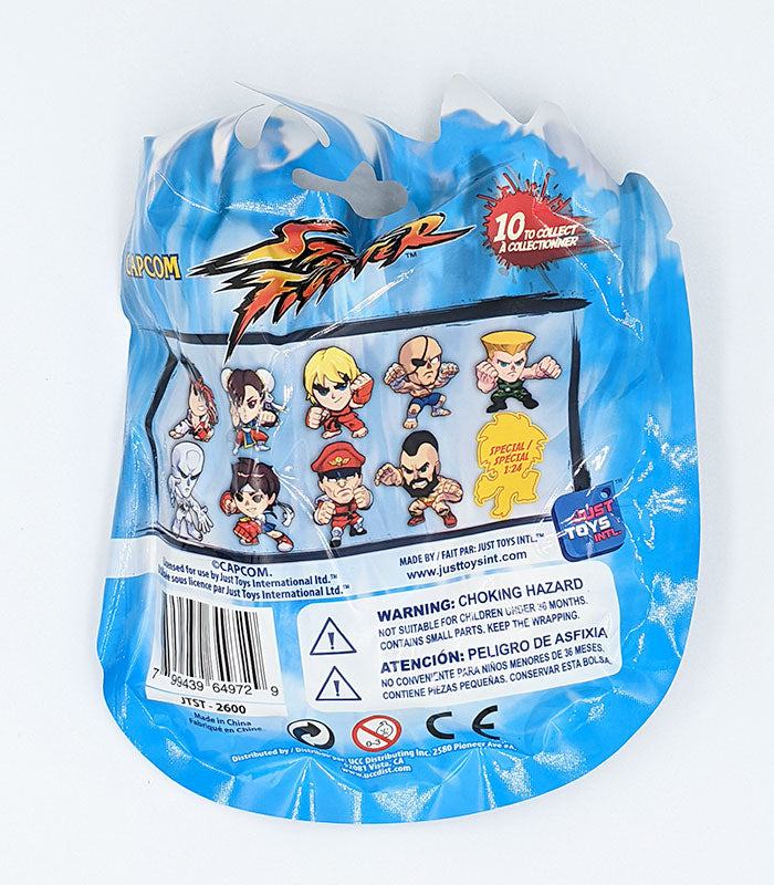 Street Fighter Mystery Hangers packaging featuring collectible characters from the Street Fighter series.