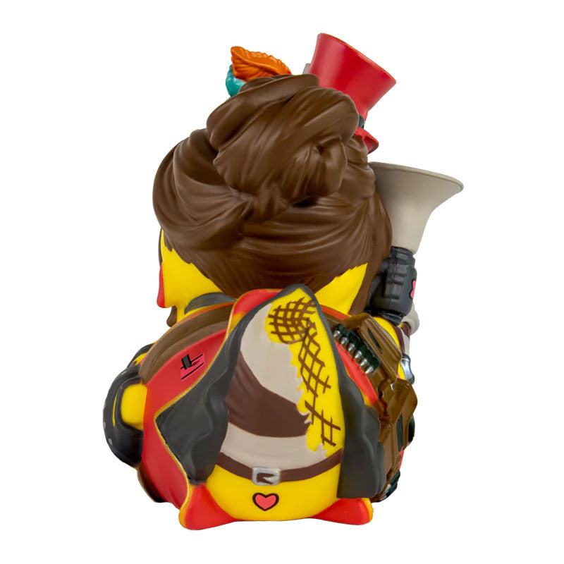TUBBZ Borderlands 3 Moxxi Collectible Duck in red outfit, displayed in a collectible tub box.