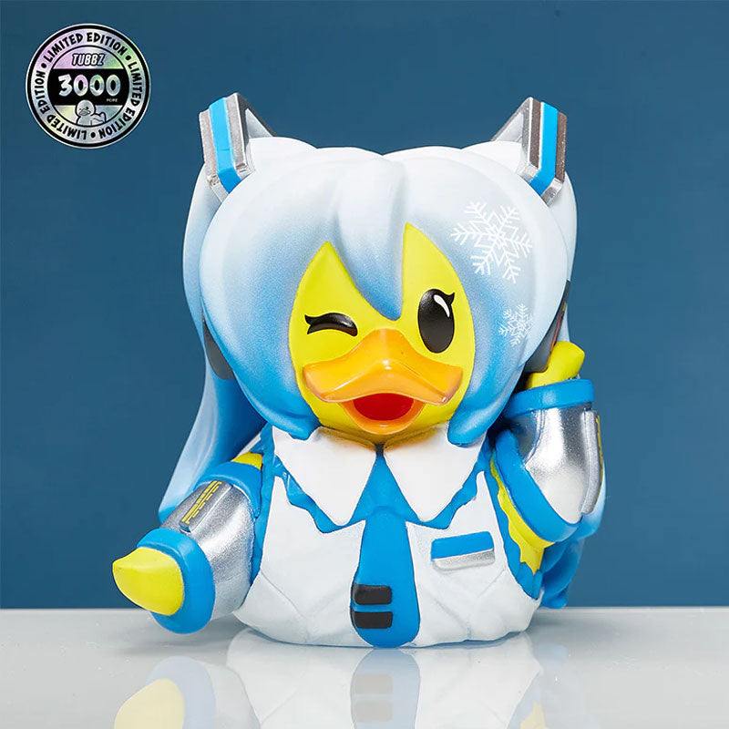 TUBBZ Hatsune Miku Snow Miku Collectible Duck in winter outfit with displayable tub box.
