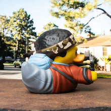 Load image into Gallery viewer, TUBBZ Stranger Things Lucas Sinclair Collectible Duck in iconic outfit with displayable tub box.