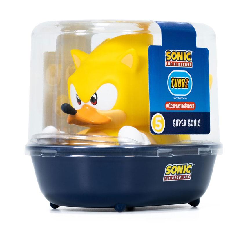Hedgehog Super Sonic Collectible Duck in displayable tub box.