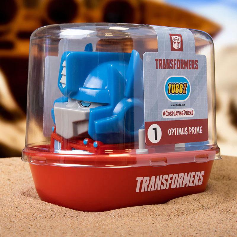 TUBBZ Transformers Optimus Prime Collectible Duck in display box.