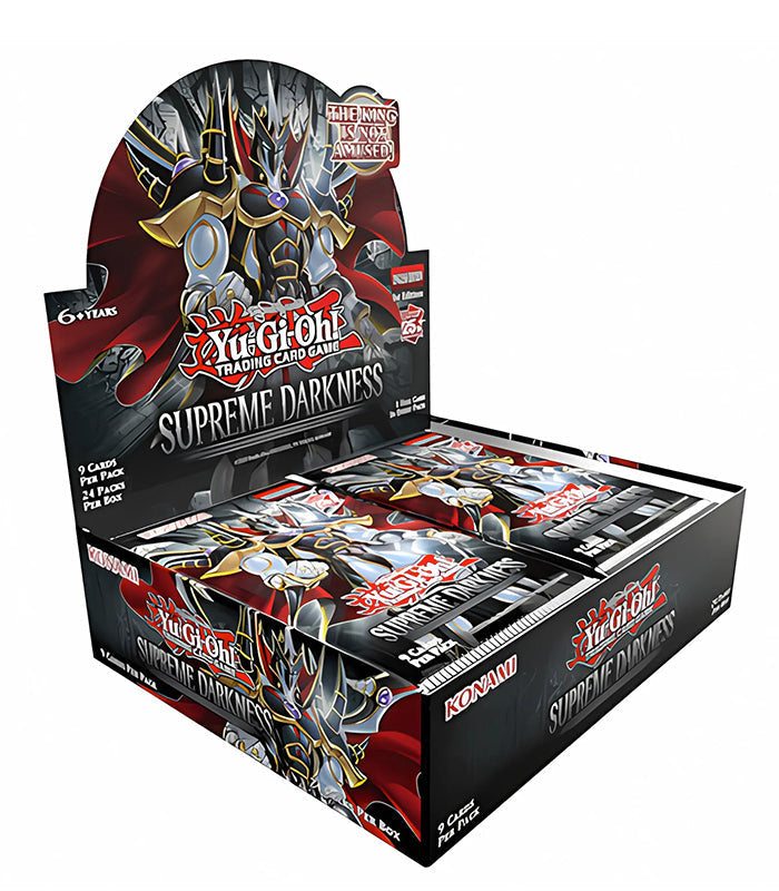 Yu-Gi-Oh Supreme Darkness Booster Box featuring new "Evil HERO" monsters and Synchro Summoning innovations.