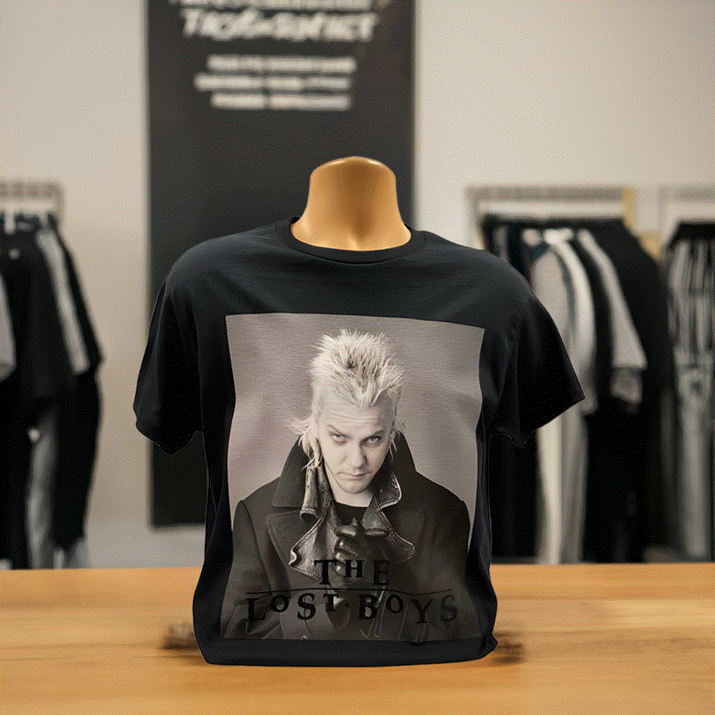 The Lost Boys T-Shirt featuring Kiefer Sutherland as David, officially licensed, 100% cotton, large size.