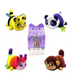 Aphmau MeeMeows Mystery 11 Inch Safari Plush collection featuring Caterpillar, Panda, Monkey, and Bee designs.