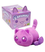 Load image into Gallery viewer, Aphmau MeeMeows Mystery Plush Under The Sea Litter 5, featuring a purple plush cat with large eyes and a squishy body, beside a blind box.
