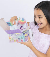 Load image into Gallery viewer, Aphmau MeeMeows Mystery 6&quot; Plush Unicorn unboxing experience with excited child.
