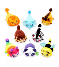 Load image into Gallery viewer, Aphmau MeeMeows Mystery 6 Inch Plush Safari collection featuring Lion, Elephant, Giraffe, Monkey, Zebra, Bee, Caterpillar, and Panda Cat plushies.
