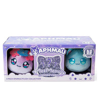 Load image into Gallery viewer, Aphmau Mee Meows 3 Pack Sparkle Plush Collection featuring Sparkle Fairy Cat, Sparkle Mermaid Cat, and a mystery plush in a decorative box.
