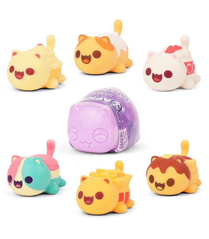 Aphmau Mystery MeeMeows Squishy Figures collection with 6 themed cat characters.