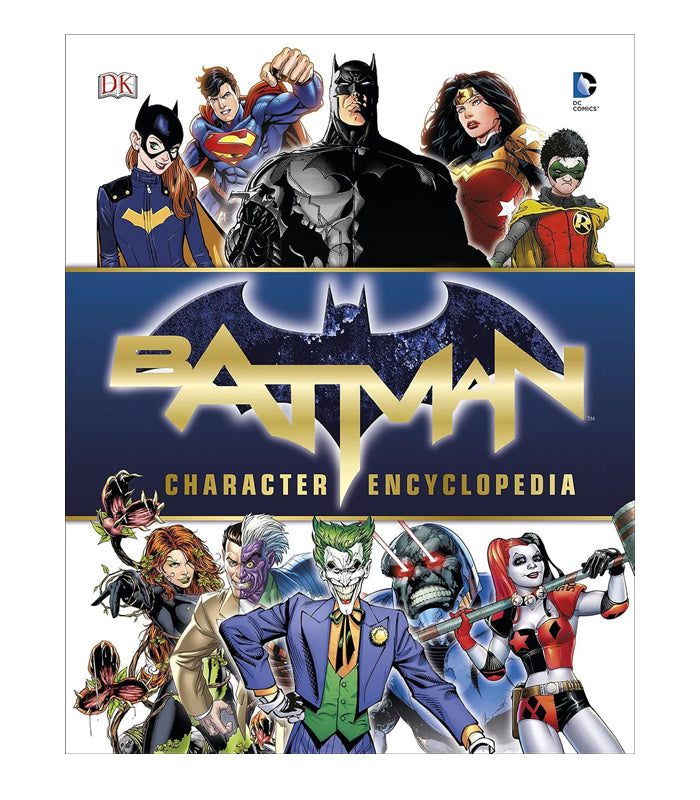 Batman Character Encyclopedia cover featuring various Gotham characters, showcasing allies and villains in dynamic illustrations.