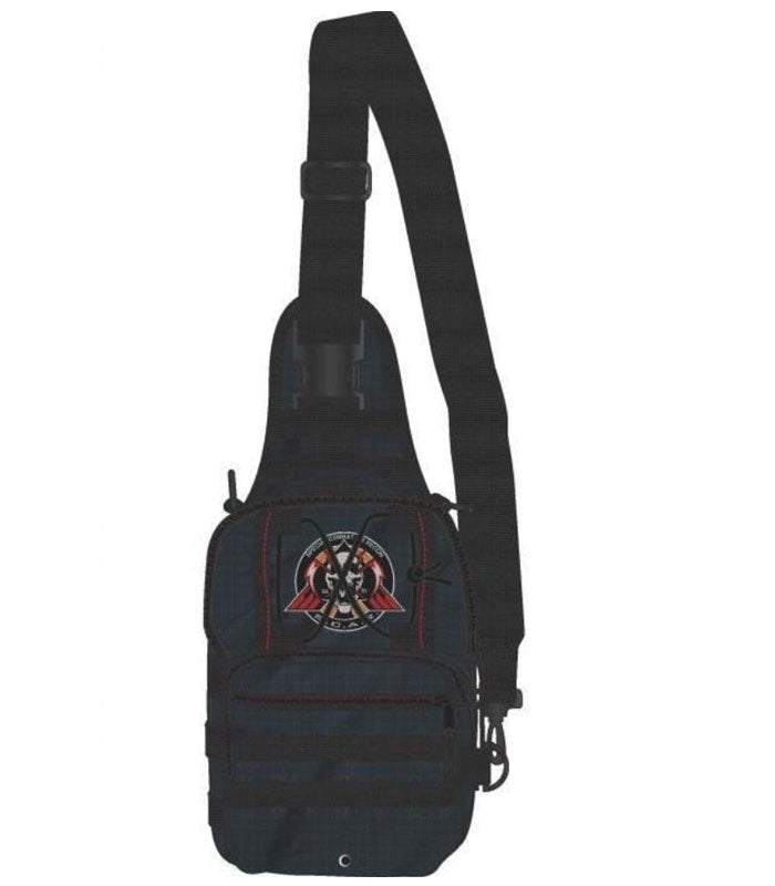 Infinite Warfare Military Sling Crossbody Backpack with logo, navy design.