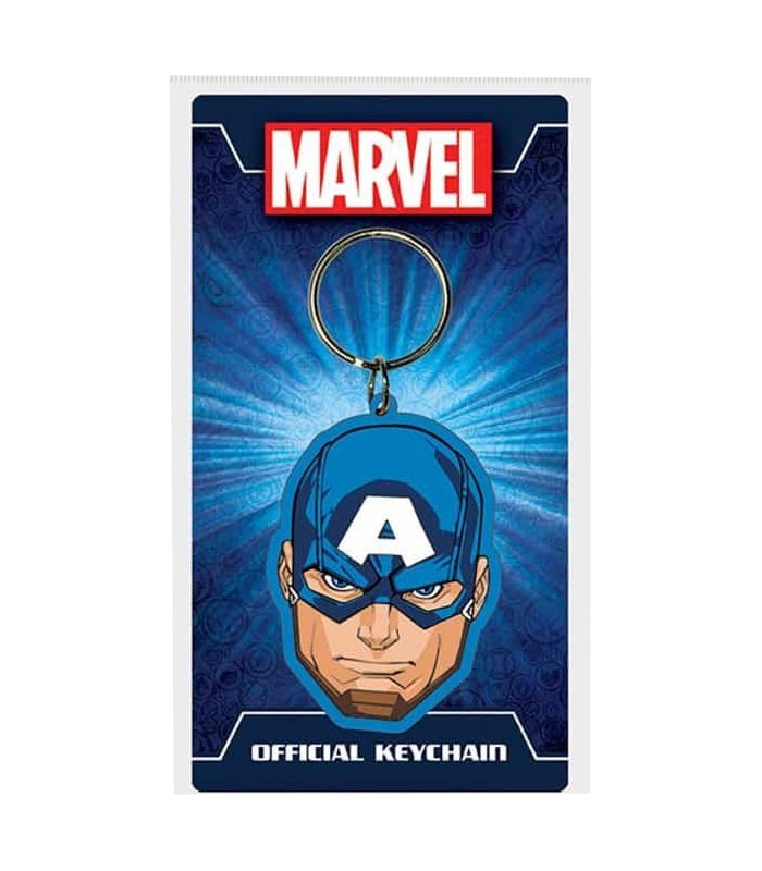 Captain America Rubber Keychain featuring iconic "A" helmet design, vibrant artwork, durable Marvel accessory.