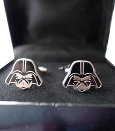 Star Wars Darth Vader cufflinks featuring the iconic helmet design, perfect for formal occasions.