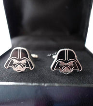 Load image into Gallery viewer, Star Wars Darth Vader cufflinks featuring the iconic helmet design, perfect for formal occasions.
