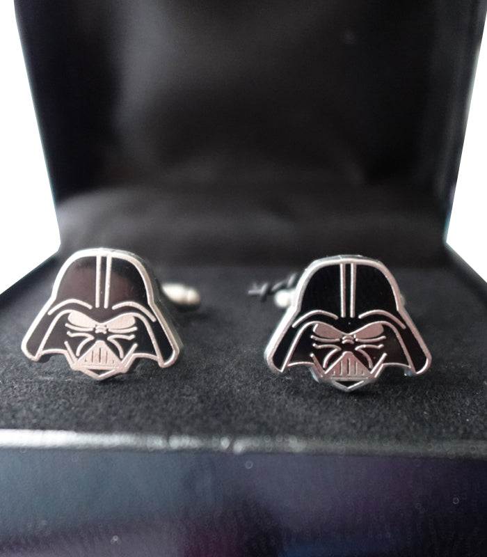 Star Wars Darth Vader cufflinks featuring the iconic helmet design, perfect for formal occasions.
