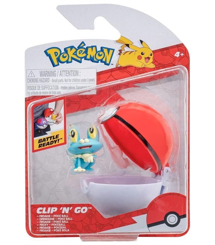 Pokemon Clip 'N' Go Froakie set with figure and Poke Ball in packaging.