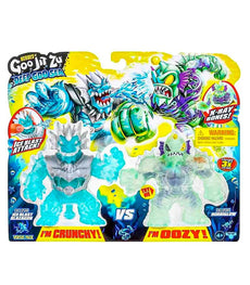 Heroes of Goo Jit Zu Deep Goo Sea pack featuring Ice Blast Blazagon and Horriglow action figures, stretchable and squishable toys for imaginative play.