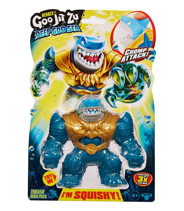 Goo Jit Zu Deep Goo Sea Thrash figure with Chomp Attack feature in packaging.
