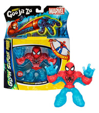 Load image into Gallery viewer, Goo Jit Zu Glow Surge Stretch And Glow Spider-Man toy in packaging, featuring glow-in-the-dark and stretchy superhero action.
