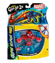 Load image into Gallery viewer, Goo Jit Zu Glow Surge Stretch And Glow Spider-Man figure in packaging, features stretchy and glow-in-the-dark abilities.

