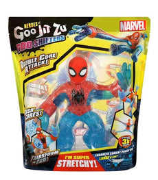 Heroes of Goo Jit Zu Supagoo Spider-Man figure with enhanced combat power, features super stretchy material and double core attack.