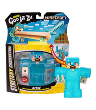 Load image into Gallery viewer, Goo Jit Zu Minecraft Steve figure with diamond armor and sword in packaging.
