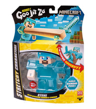 Load image into Gallery viewer, Goo Jit Zu Minecraft Steve toy in diamond armor with sword in package.
