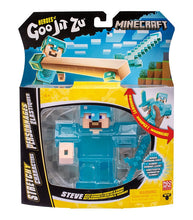 Load image into Gallery viewer, Goo Jit Zu Minecraft Steve with diamond armor and sword in packaging.
