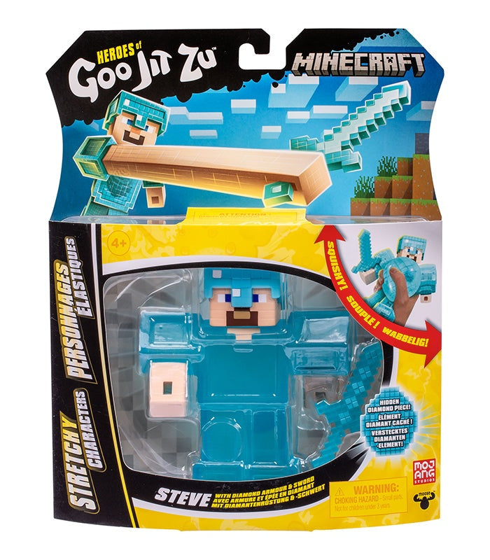 Goo Jit Zu Minecraft Steve with diamond armor and sword in packaging.