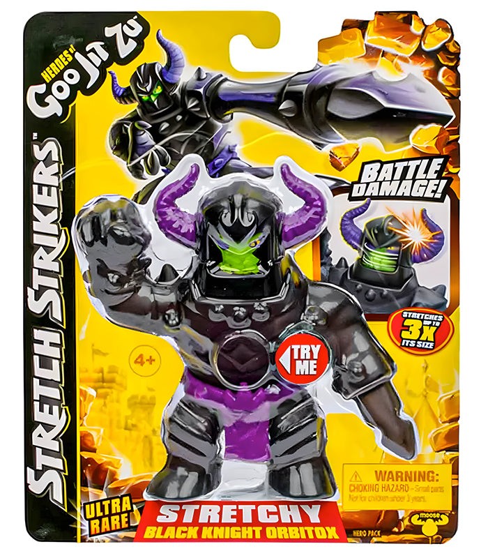 Goo Jit Zu Stretch Strikers - Ultra Rare Black Knight Orbitox action figure packaging.