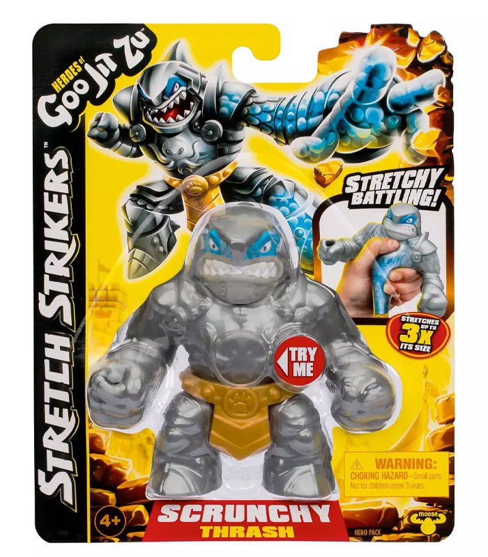 Goo Jit Zu Stretch Strikers - Thrash action figure in packaging, featuring stretch capability and gooey filling.