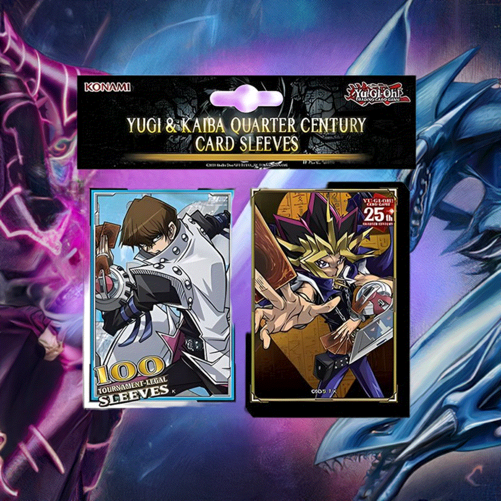 Yugi & Kaiba Sleeves 100 Pack with iconic artwork celebrating 25 years of Yu-Gi-Oh!