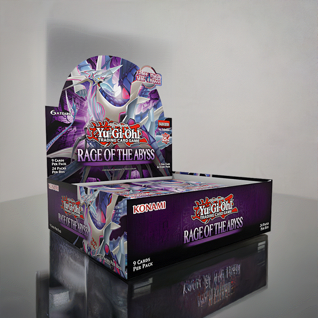 Yu-Gi-Oh! Rage of the Abyss Booster Box displaying booster packs for card game enthusiasts.