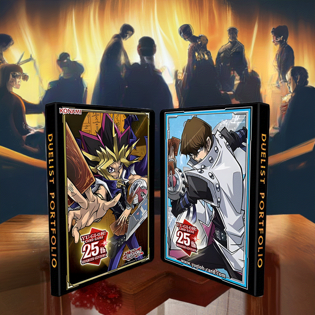 Yu-Gi-Oh! Yugi & Kaiba Quarter Century 9-Pocket Duelist Portfolio with iconic character artwork celebrating 25 years, featuring secure card storage and stylish design.