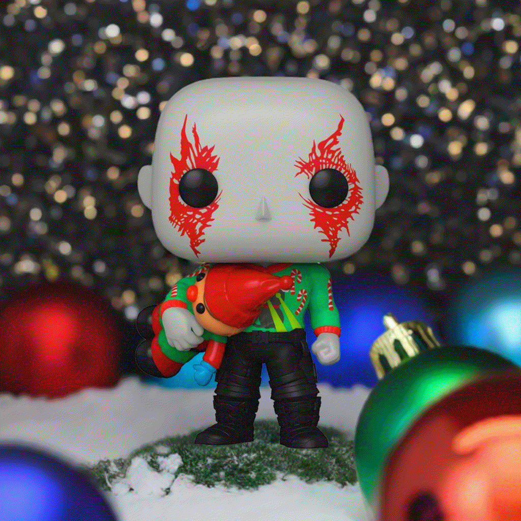 Marvel Guardians of the Galaxy Pop! Vinyl Figure - Holiday Drax in festive sweater with holiday gifts.