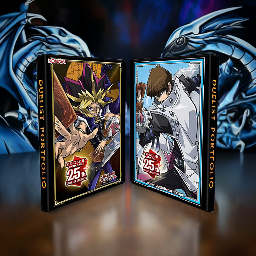 Yu-Gi-Oh! 25th Anniversary Yugi & Kaiba Duelist Portfolio with iconic artwork.