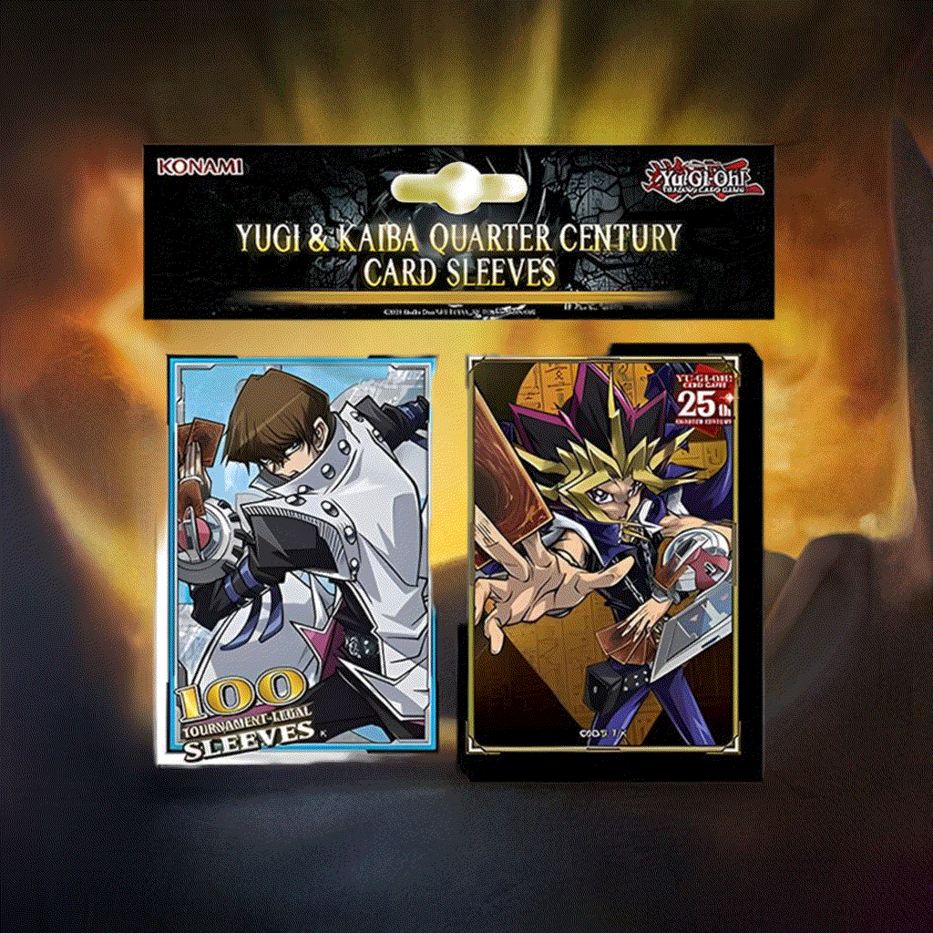 Yugi & Kaiba Sleeves 25th Anniversary Edition 100 Pack with artwork of iconic Yu-Gi-Oh! duelists.