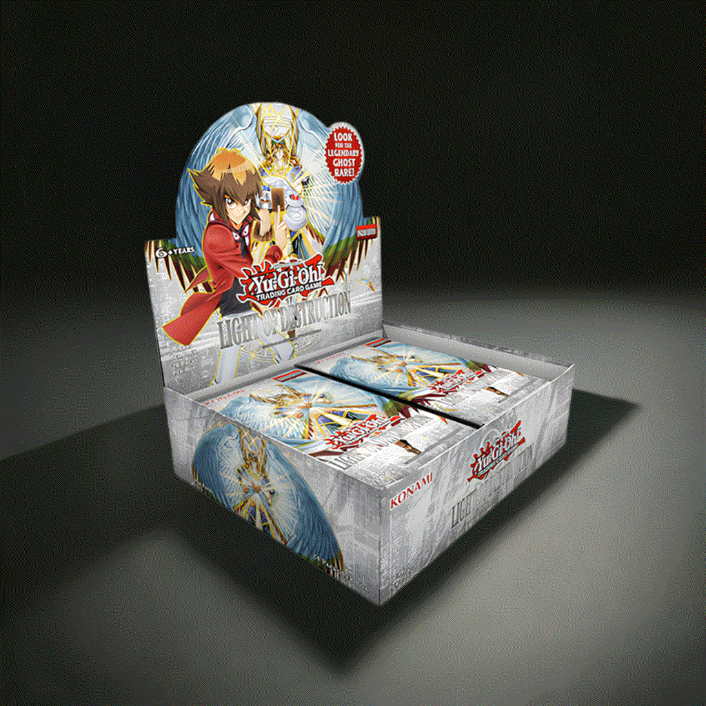 Yu-Gi-Oh! Light Of Destruction Booster Box Reprint Unlimited Edition featuring iconic Lightsworn theme.