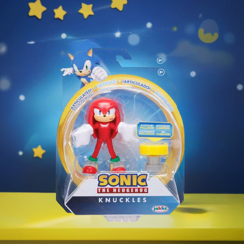 Sonic The Hedgehog Knuckles figure with collectible spring accessory in packaging.