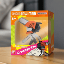 Load image into Gallery viewer, Chibi Masters Chainsaw Man figure in dynamic chibi style, featuring the iconic chainsaw head and detailed outfit in vibrant colors.
