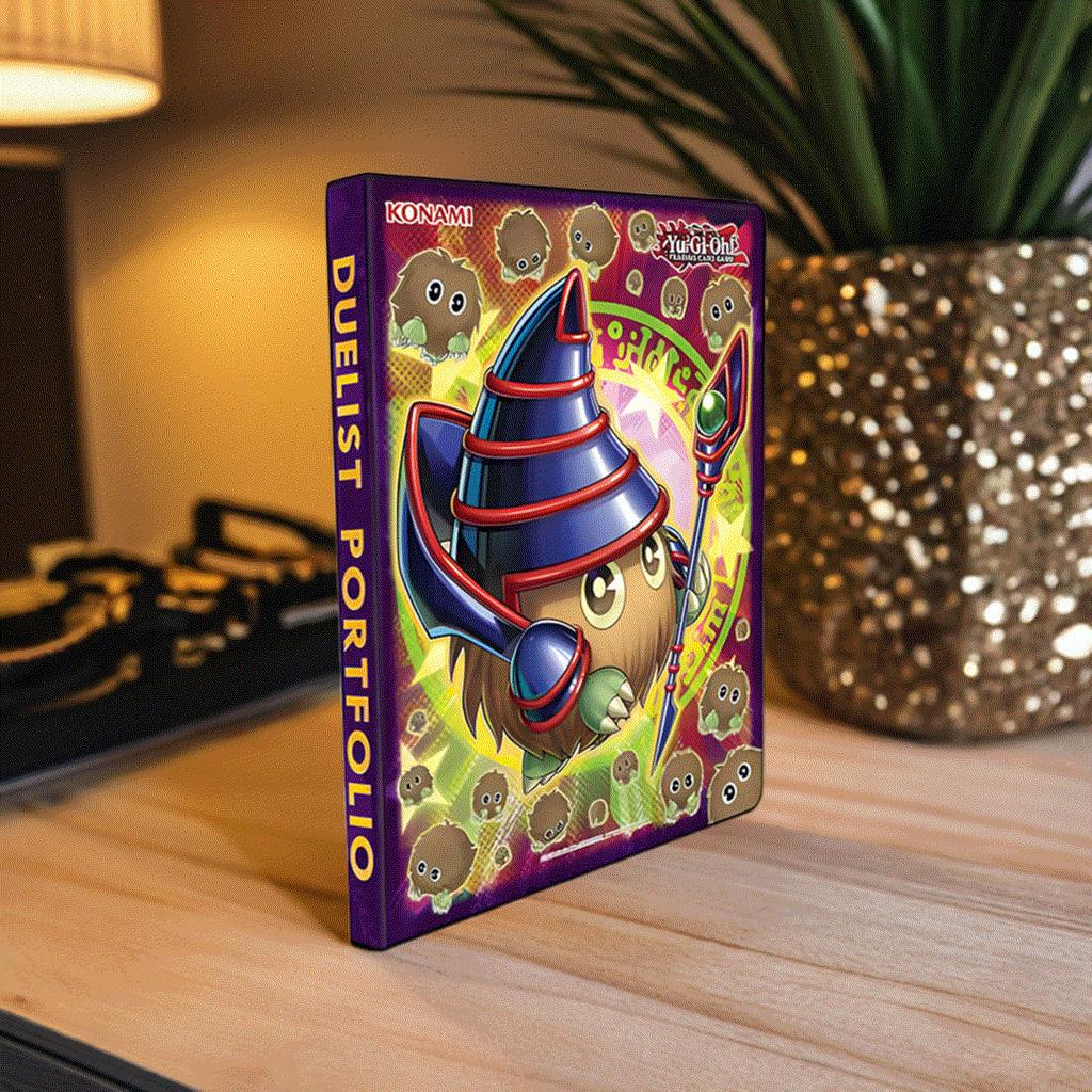 Yu-Gi-Oh! Kuriboh Kollection 9-Pocket Duelist Portfolio with Kuriboh artwork displayed on a tabletop.