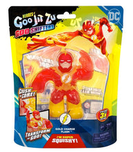 Load image into Gallery viewer, Heroes of Goo Jit Zu Goo Shifters DC Gold Charge Flash toy in packaging, featuring stretchy, squishy body and power-up core.

