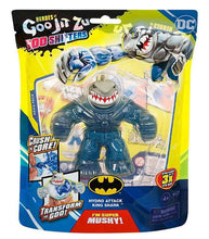 Load image into Gallery viewer, Heroes of Goo Jit Zu Goo Shifters DC King Shark toy, stretchy and squishy with unique goo filling, power-up feature, collectible figure for ages 4+.
